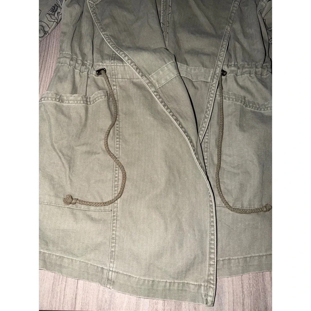 LuLaRoe Women Olive Green Rose Floral Sleeve Utility Jacket Hooded Draped S A4